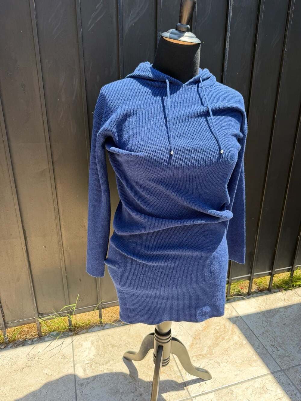KASH Made in Italy Ribbed Knit Hooded Sweater Dress